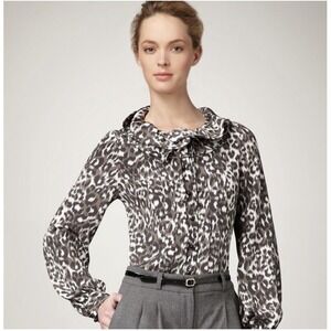 $295 KATE SPADE Vintage 'Lynette' Leopard Print Silk Ruffled Blouse Shirt Top 8
